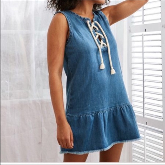 Aerie Chambray Lace Up Denim Mini Dress - Picture 1 of 8